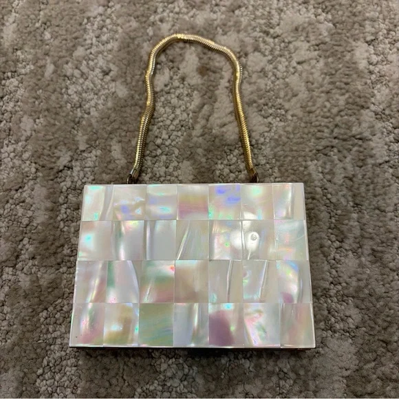 Vintage 1950’s Mother Of Pearl Brass Cosmetic Comb Lipstick Compact Case Purse - Picture 1 of 13